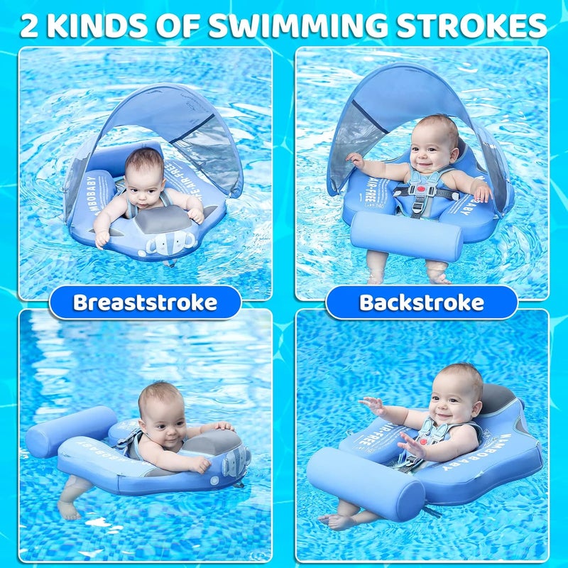 28°C Mambobaby Baby Swim Float with Canopy & Tail Infant Pool Float Non-Inflatable Toddler Swim Float with Skin-Friendly Material for 3-24 Months Baby Boys Grils Elephant Blue - Image 4